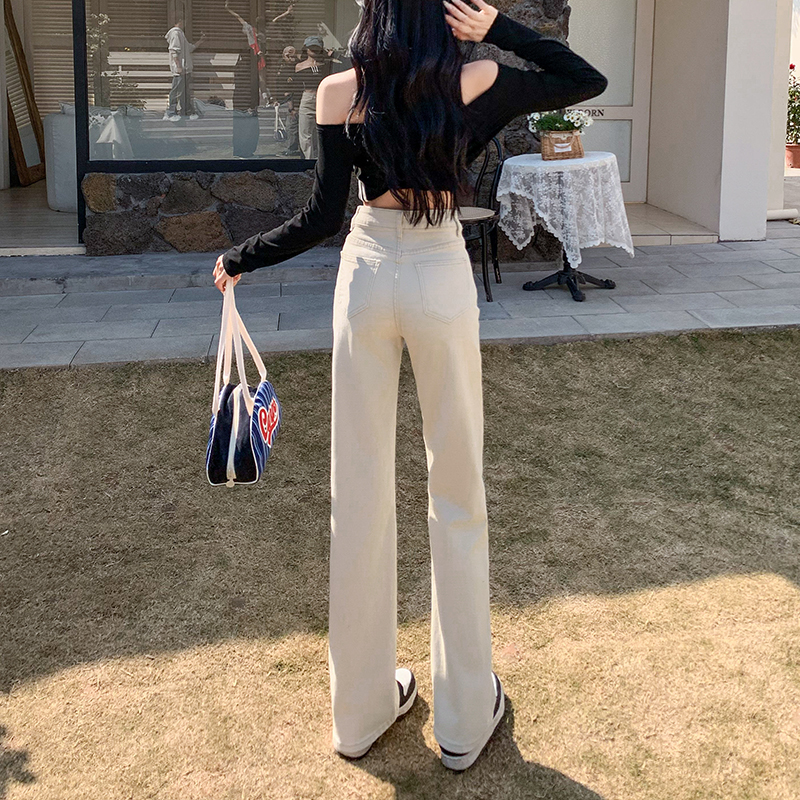 月光灰窄版直筒牛仔裤女2025夏季薄款高腰加长高个子垂感阔腿烟管 - 图0