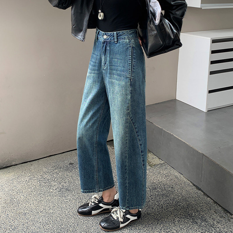 松弛感弯刀牛仔裤女九分2025秋冬宽松慵懒风梨形显瘦高腰阔腿裤子,淘宝优惠券,粉丝福利购,淘宝优惠卷
