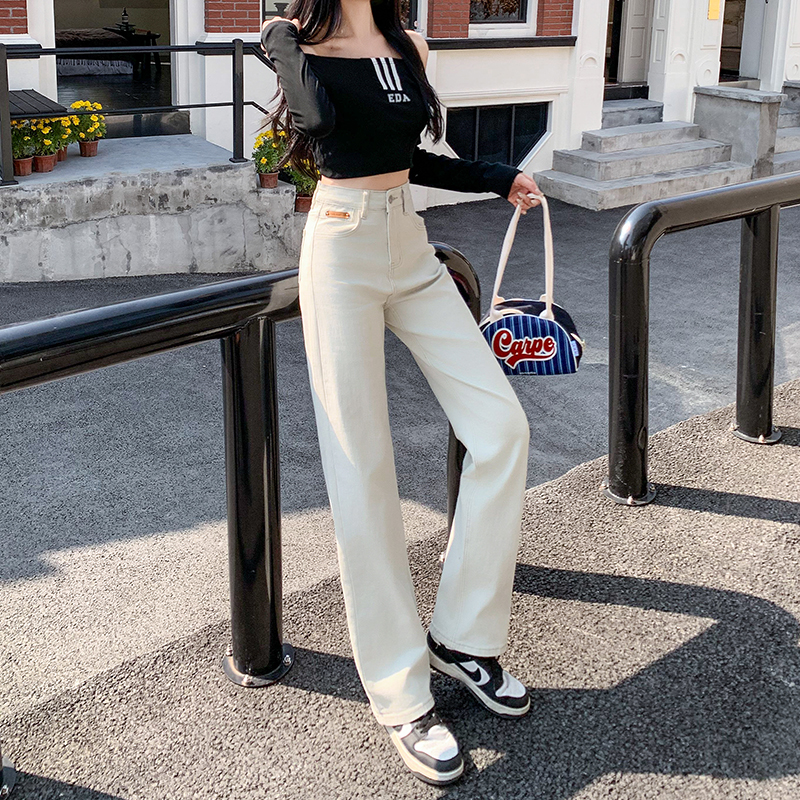 月光灰窄版直筒牛仔裤女2025夏季薄款高腰加长高个子垂感阔腿烟管 - 图3