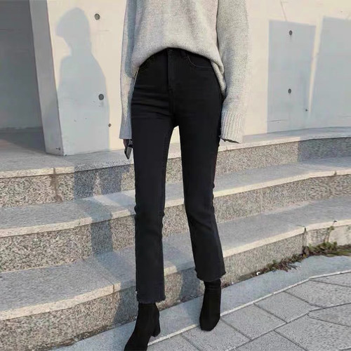 黑色微喇叭牛仔裤女九分2026春夏新款薄高腰显瘦直筒烟管155裤子 - 图3