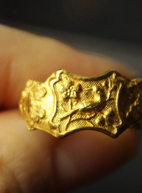 新中式喜上梅梢戒指清代雕刻百搭