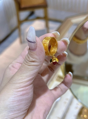 古法吉言手工鉴刻黄金色戒指万事