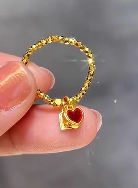 复古碎金子戒指蹦迪珠食指高温烧