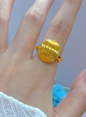 古法时尚黄金色板栗戒指女ins有