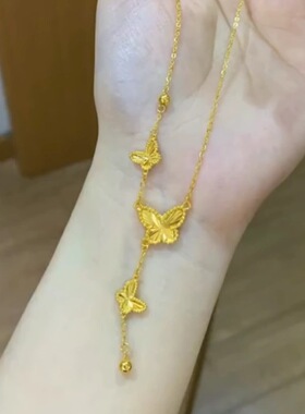 新款沙金蝴蝶流苏项链手链女套装时尚吊坠铜镀金饰品送女友首饰
