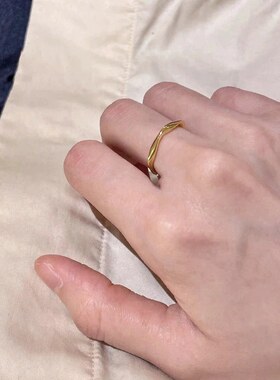 莫比乌斯环波浪纹戒指女款越南沙金仿真黄金999实心闭口