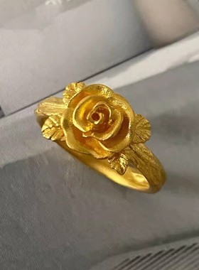 2025年新款金色玫瑰花戒指简约玫