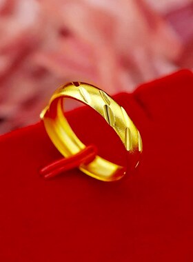 沙金古法素圈磨砂戒指男女款开口哑光戒指仿真金可调节爆款