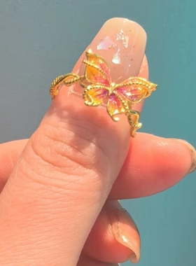 小红书同款古法珐琅梦幻蝴蝶戒指