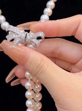 长款法式优雅一款多戴珍珠项链蝴