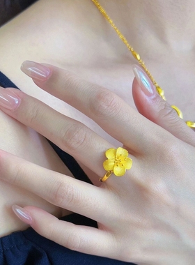 黄金色百合花流苏项链戒指耳环女