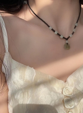 甜美小福云仿和田玉吊坠项链手工