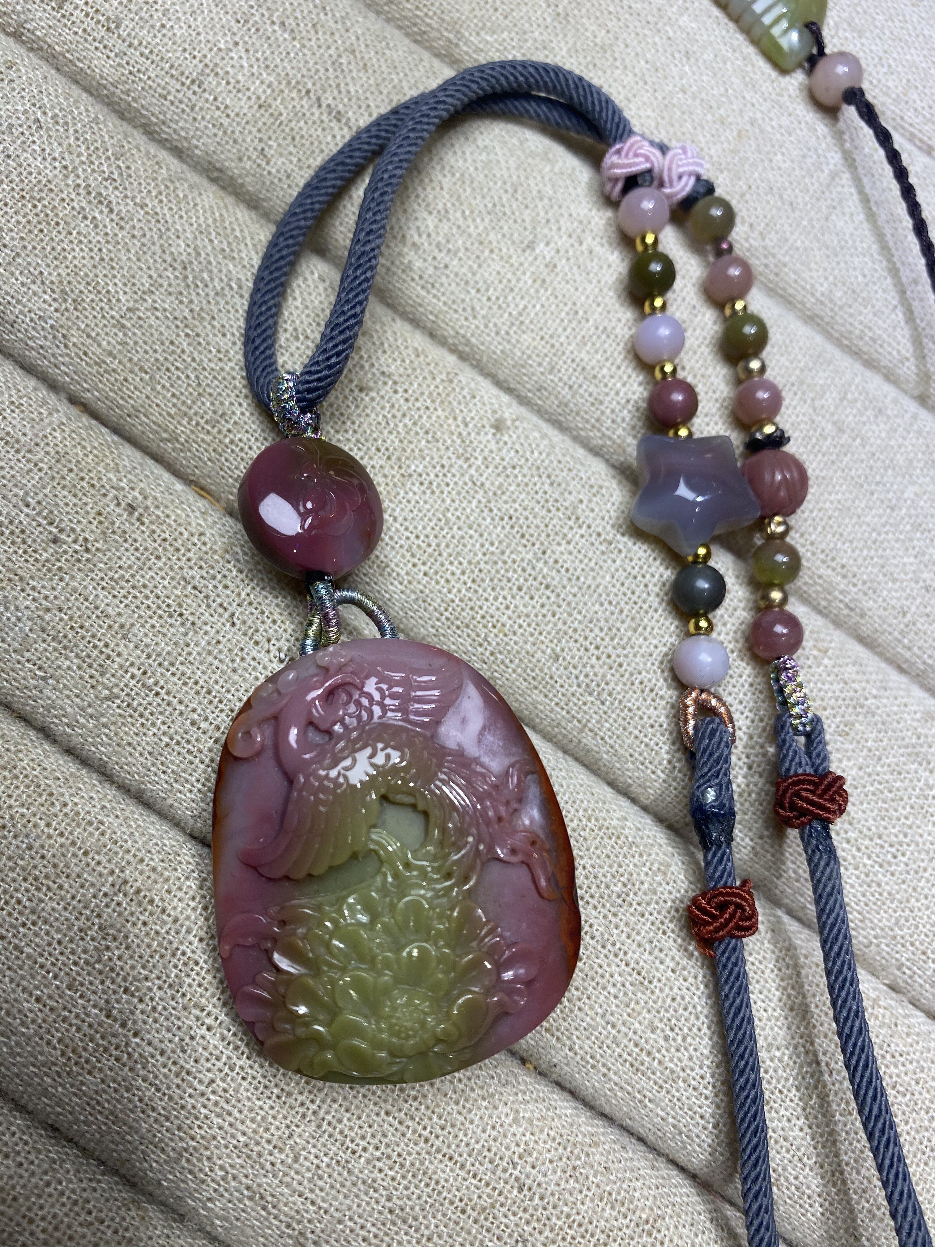 天然无优化原矿盐源玛瑙项链手链毛衣链无杂裂吊坠,凤凰牡丹