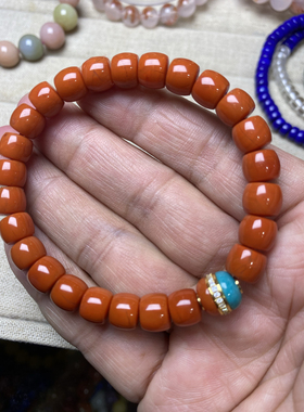 天然凉山瓦西料川料满色满肉南红色玛瑙直切老型手串原创男女款