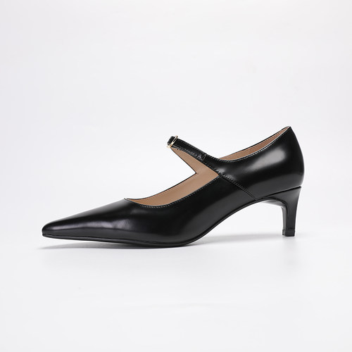 BIUCILI「暗夜缪斯」尖头大女人玛丽珍优雅浅口黑色单鞋 - 图2
