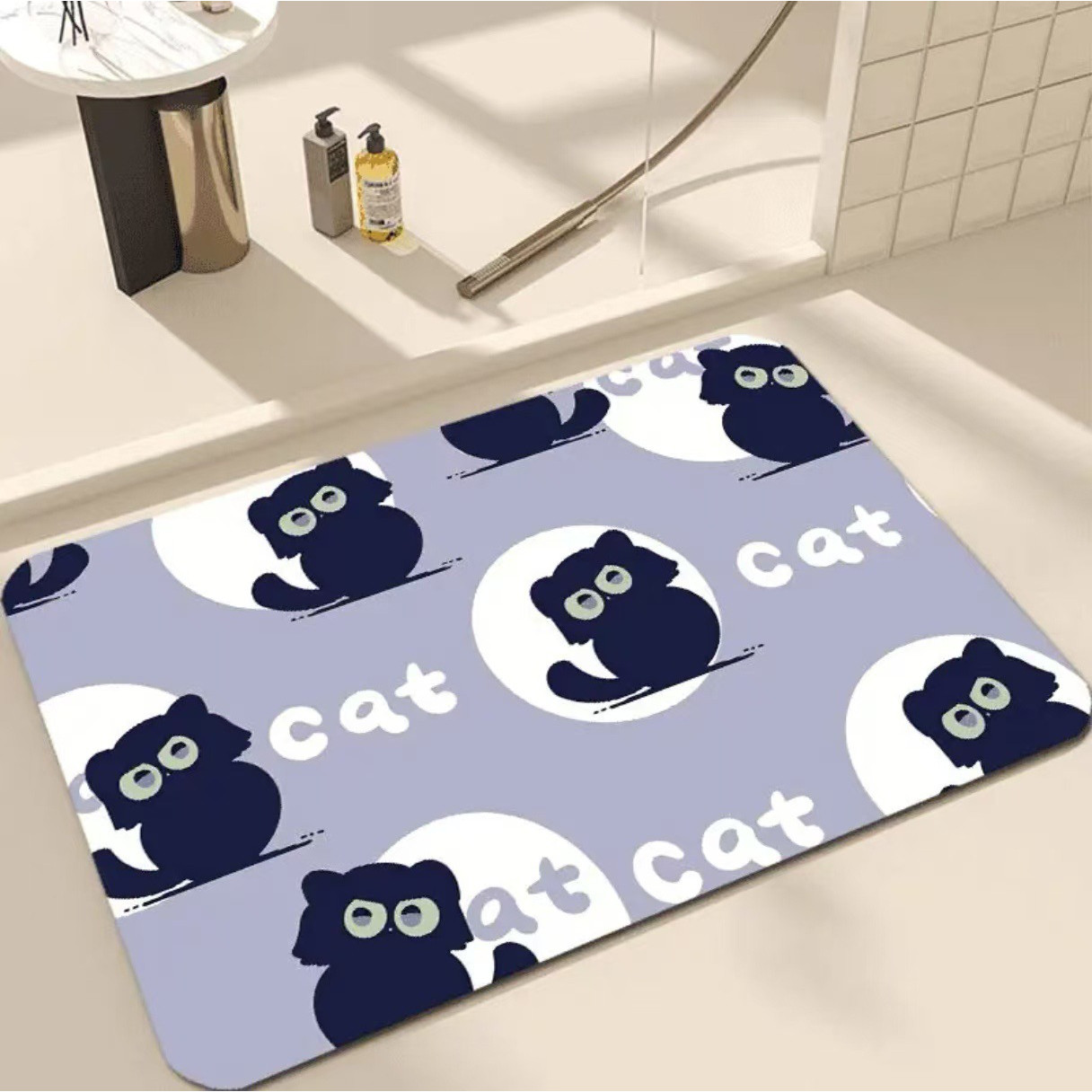 卡通萌趣小黑猫可爱硅藻泥地垫浴室淋浴间吸水防滑速干蹭脚垫代发,淘宝优惠券,粉丝福利购,淘宝优惠卷