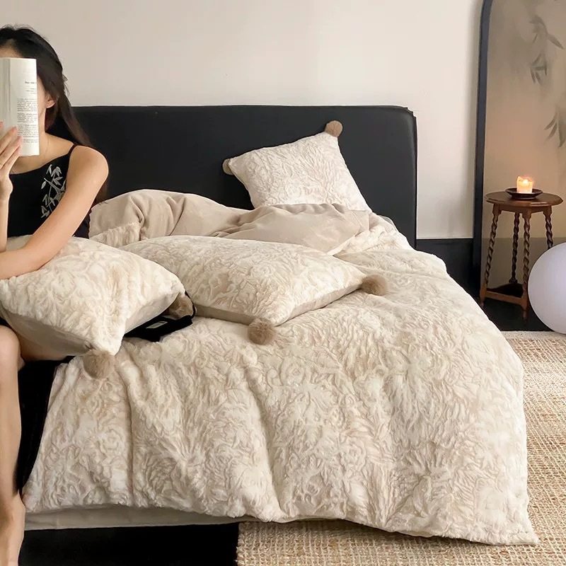 秋冬强推！330g高克重兔毛球雕花绒四件套冬季牛奶绒床单被套床品,淘宝优惠券,粉丝福利购,淘宝优惠卷