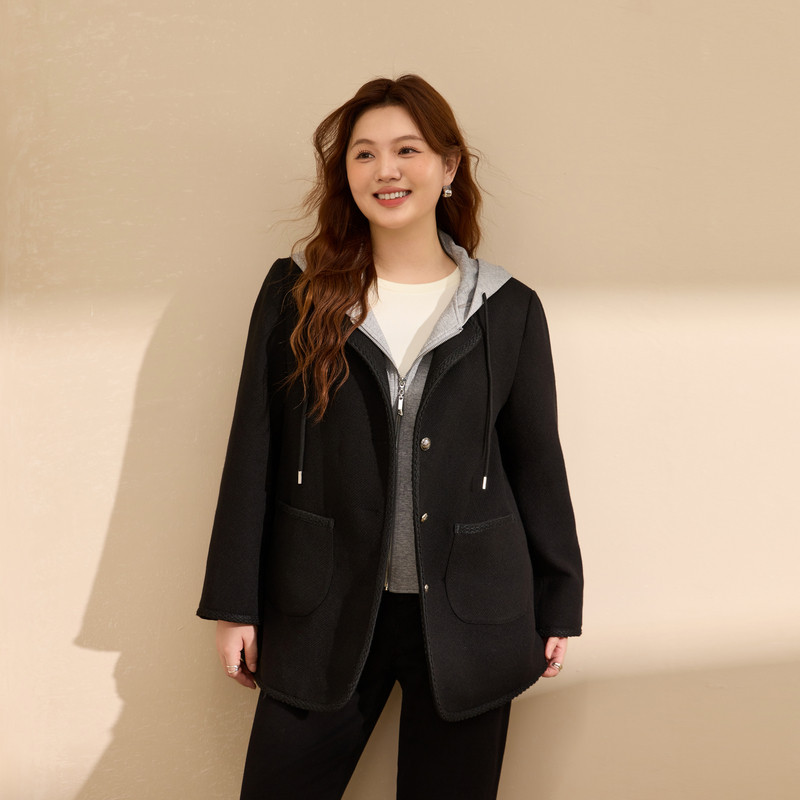 【设计感个性外套】纤莉秀大码女装可拆卸帽子开衫胖mm2025冬新款,淘宝优惠券,粉丝福利购,淘宝优惠卷