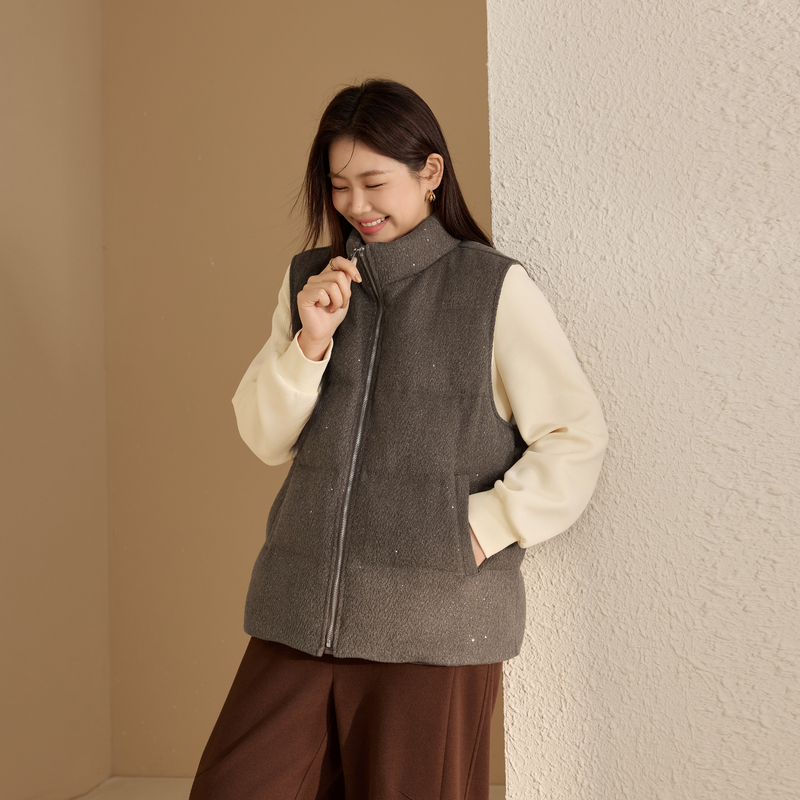 【加厚保暖立领棉服】纤莉秀大码女装百搭棉马甲胖mm2025冬装新款 - 图1