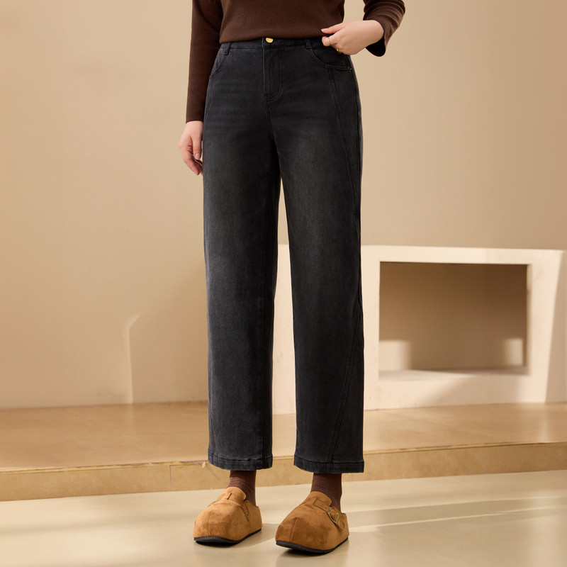 【植绒牛仔裤】纤莉秀大码女装加厚保暖松紧腰裤子胖mm2025冬新款,淘宝优惠券,粉丝福利购,淘宝优惠卷