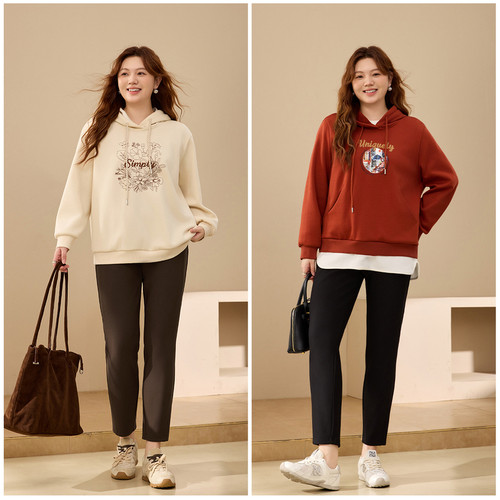 【松紧腰加绒裤子】纤莉秀大码女装时尚简约保暖裤胖mm2025冬新款 - 图2