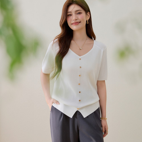 【法式桃心领针织衫】纤莉秀大码女装韩系温柔风上衣胖mm夏装新款 - 图0