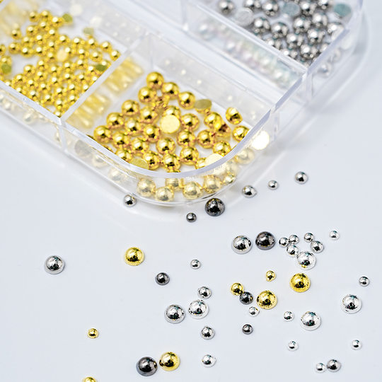 半圆钢珠金属铆钉12格日式美甲大小金银灰黑色复古合金实心饰品盒