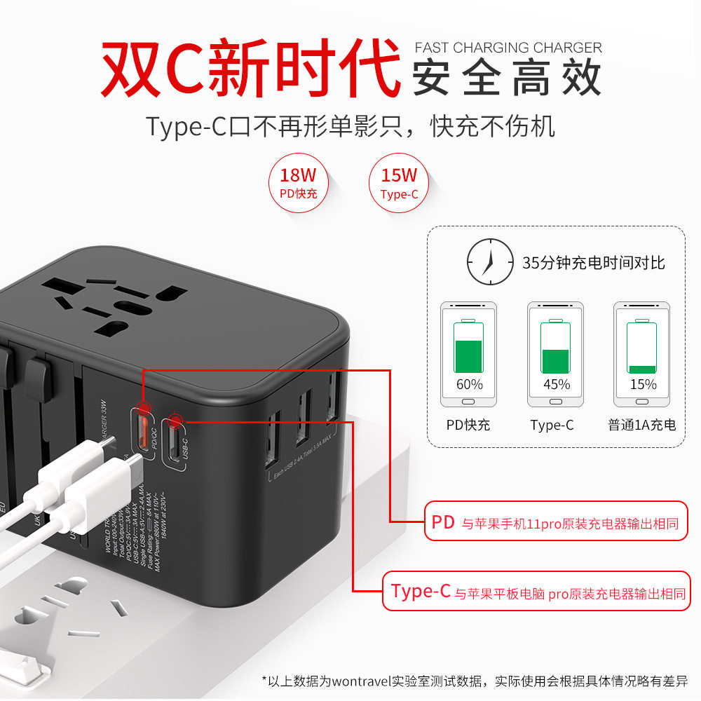 全球通快充转换插头韩国日本新加坡印尼插座转换器出国万能充电器