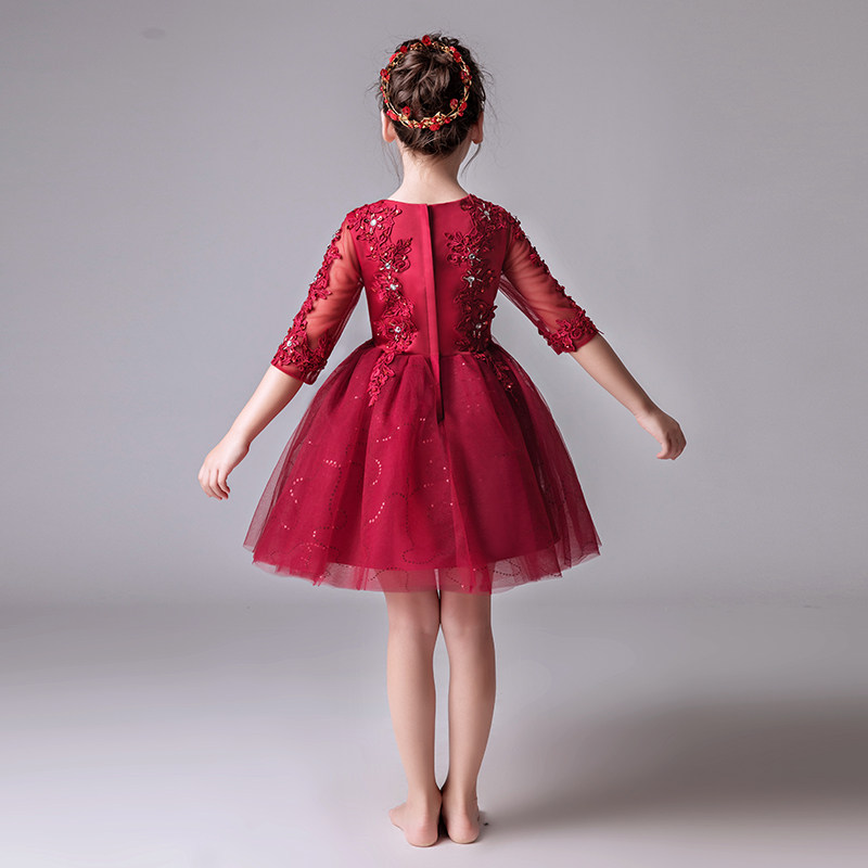 红色公主裙女童生日小女孩花童婚纱礼服儿童主持人钢琴演出服演奏,淘宝优惠券,粉丝福利购,淘宝优惠卷