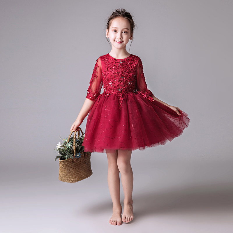红色公主裙女童生日小女孩花童婚纱礼服儿童主持人钢琴演出服演奏,淘宝优惠券,粉丝福利购,淘宝优惠卷