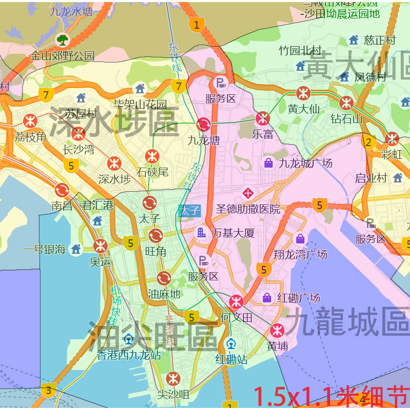 香港特别行政区地图1.5米可定制JPG素材电子版高清色彩图片交通 - 图1