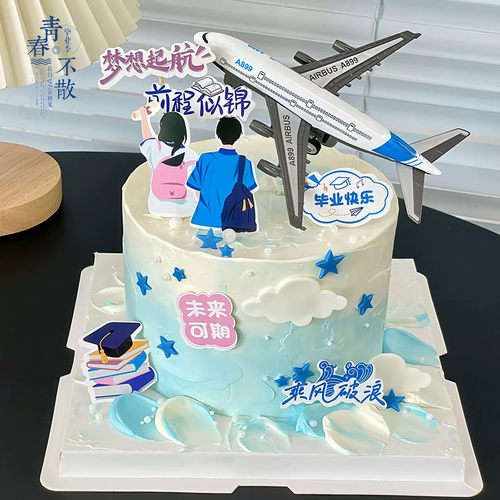 2026毕业季客机车票仿真飞机模型蛋糕装饰摆件男孩生日派对插件 - 图3