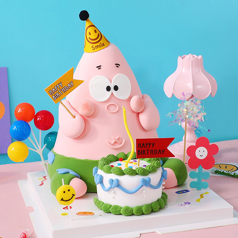 网红ins风毛球生日帽蛋糕装饰摆件宝宝儿童卡通笑脸菊花帽子插件-图0