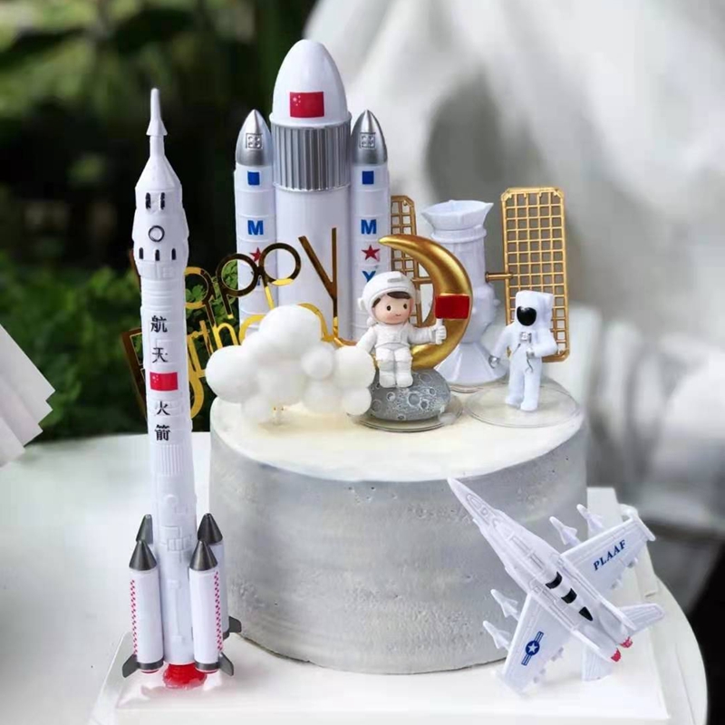 航天火箭蛋糕摆件飞行人甜品台装饰飞行员宇航员宇宙装饰插件配件 - 图1
