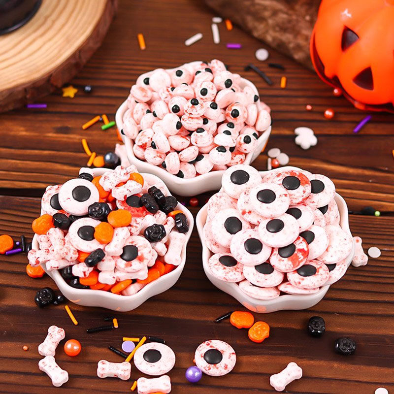 万圣节烘焙蛋糕装饰糖珠搞怪眼睛菜刀巫师帽糖偶派对甜品台摆件