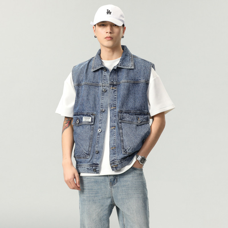 美式复古牛仔马甲男潮牌春季新款宽松大码坎肩无袖背心工装外套男,淘宝优惠券,粉丝福利购,淘宝优惠卷