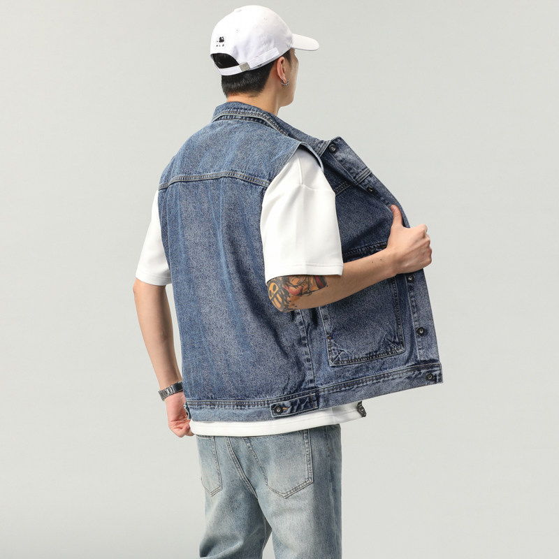 美式复古牛仔马甲男潮牌春季新款宽松大码坎肩无袖背心工装外套男,淘宝优惠券,粉丝福利购,淘宝优惠卷