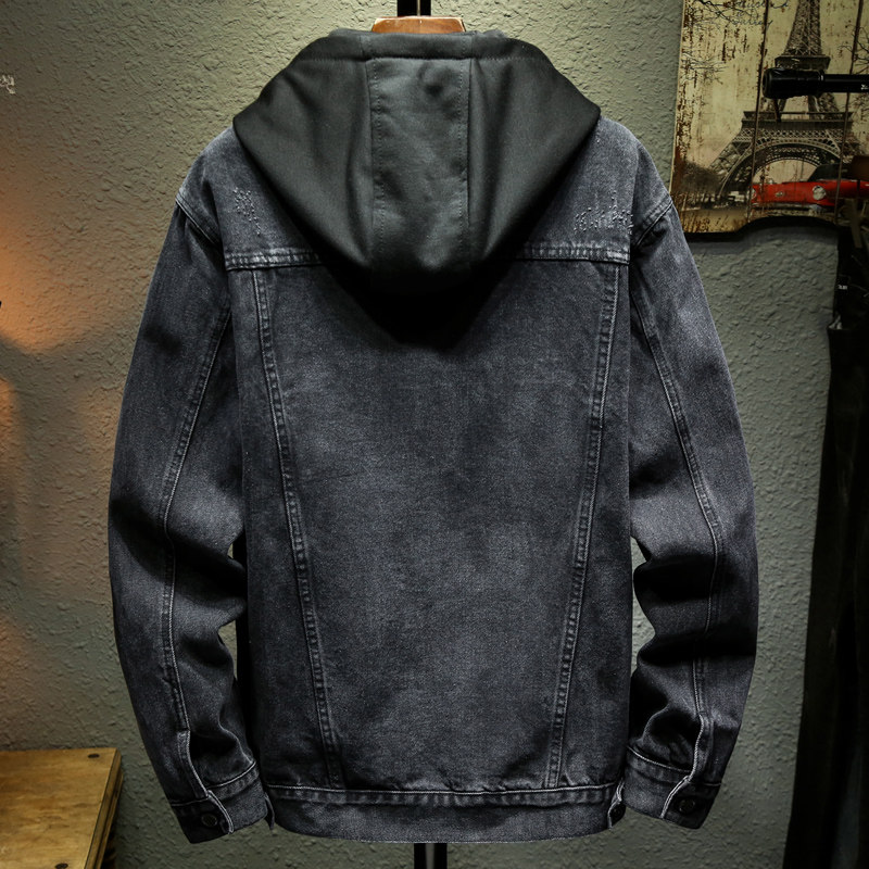 冬季黑色牛仔外套男士连帽夹克加厚棉衣宽松休闲百搭工装上衣流行,淘宝优惠券,粉丝福利购,淘宝优惠卷
