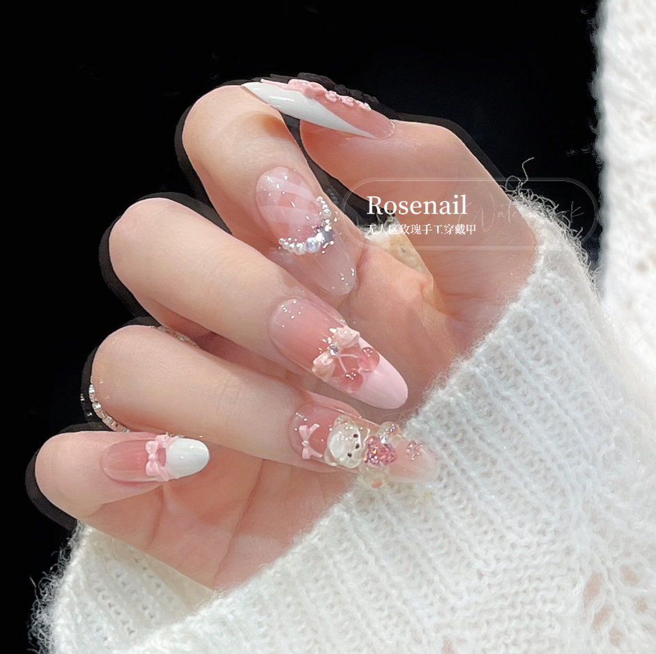 蜜糖绮遇小红书同款小熊穿戴甲可爱少女风手绘美甲贴片纯手工514,淘宝优惠券,粉丝福利购,淘宝优惠卷