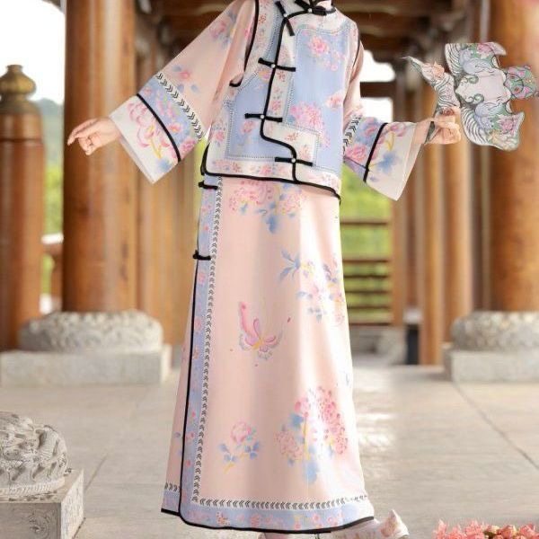 原创汉服女【玉蝶】格格宫廷清朝服饰国风印花中国风古装春秋套装,淘宝优惠券,粉丝福利购,淘宝优惠卷