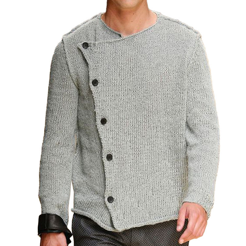 Men Sweater Irregular Buttoned Design Sweater Cardigan 毛衫 - 图2