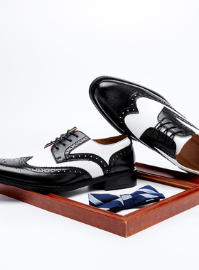 Leather Men's Brogue Dress Shoes Wingtip Derby Wedding Shoes