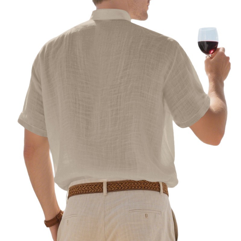 Men's Linen Summer Shirt Relaxed Fit Mandarin Collar Top衬衫 - 图3