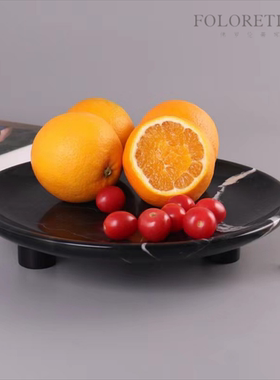 现代轻奢新中式天然大理石圆形创意果盘样板间茶几餐桌台面收纳盘