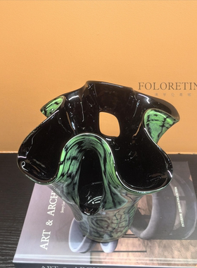 中古风手工琉璃镂空艺术原创异形花器样板间桌面复古玻璃花瓶摆设