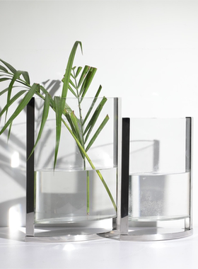 现代轻奢简约意式不锈钢玻璃电镀创意花器样板间茶几餐桌艺术花瓶
