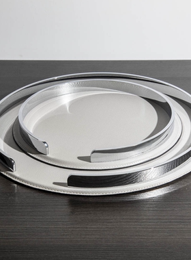 不锈钢皮革现代轻奢客厅圆形托盘