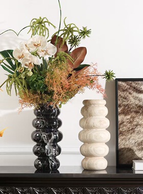 现代简约天然大理石创意花器摆件样板间高端石材花瓶装饰品摆设