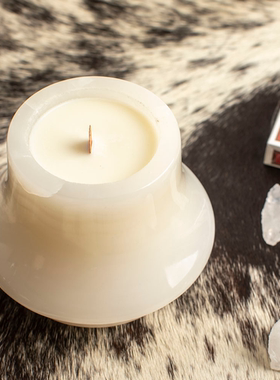 现代简约不锈钢马毛香薰蜡烛装饰品摆设样板间天然玉石蜡烛香薰