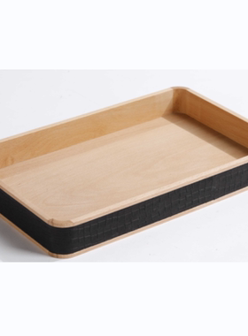 意式简约极简高端真皮托盘装饰品样板间茶几收纳盒皮革实木托盘